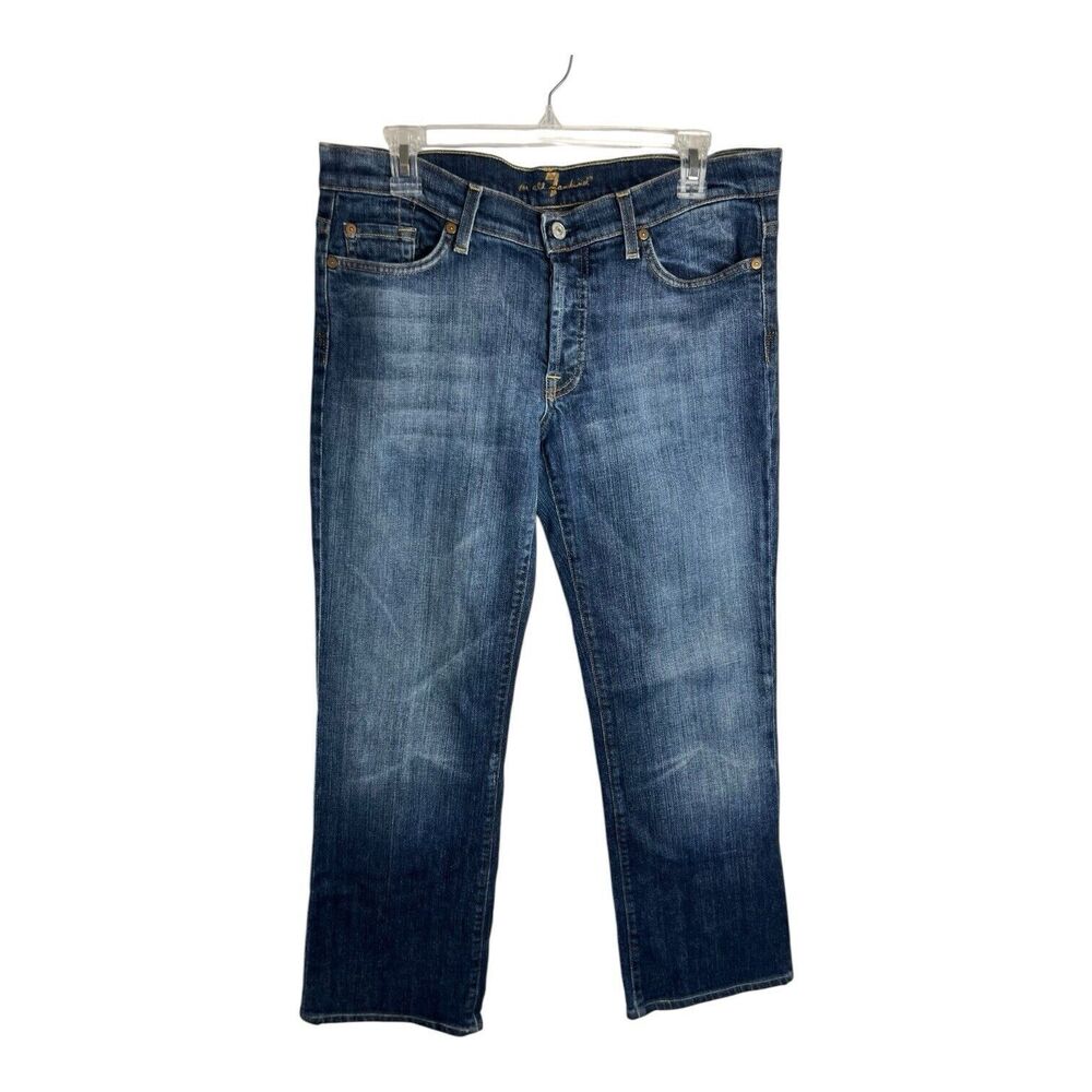 7 For All Mankind Boycut Button Fly Blue Stretch Low Rise Denim Jeans 32